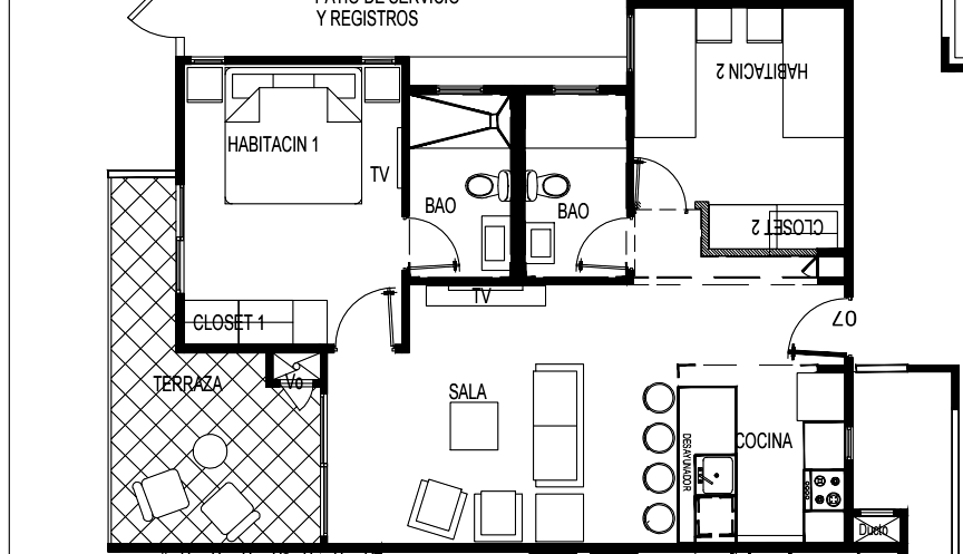 Two-bedroom floor plan from the signed improvement documentation